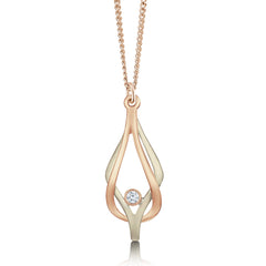 Reef Knot Diamond Pendant Necklace in 18ct White & Rose Scottish Gold by Sheila Fleet Jewellery