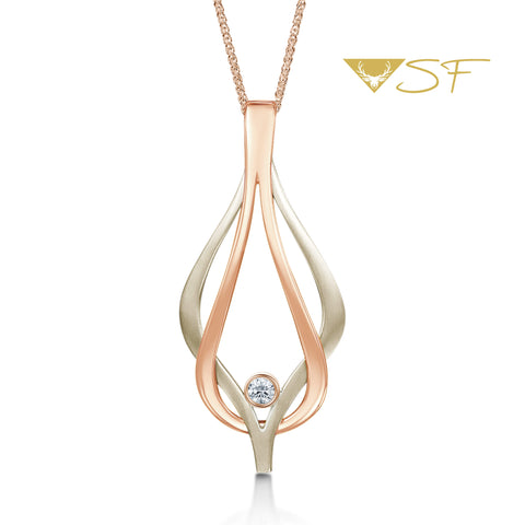 Reef Knot Diamond Dress Pendant in 18ct White & Rose Scottish Gold