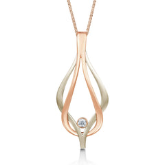 Reef Knot Diamond Dress Pendant in 18ct White & Rose Scottish Gold