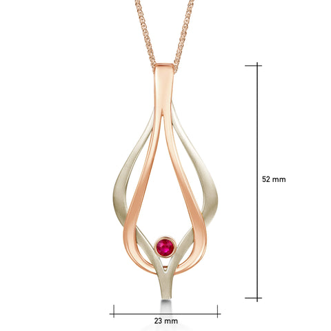 Reef Knot Ruby Dress Pendant in 18ct White & Rose Scottish Gold by Sheila Fleet Jewellery