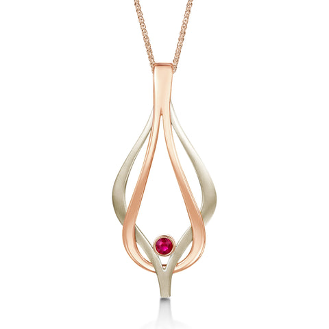 Reef Knot Ruby Dress Pendant in 18ct White & Rose Scottish Gold by Sheila Fleet Jewellery