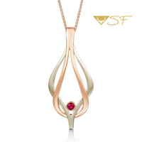 Reef Knot Ruby Dress Pendant in 18ct White & Rose Scottish Gold by Sheila Fleet Jewellery