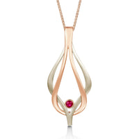 Reef Knot Ruby Dress Pendant in 18ct White & Rose Scottish Gold by Sheila Fleet Jewellery