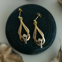 Reef Knot Diamond Drop Earrings in 18ct White & Yellow Scottish Gold by Sheila Fleet Jewellery