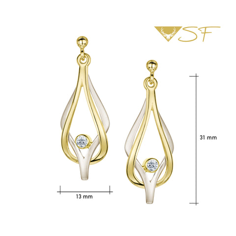 Reef Knot Diamond Drop Earrings in 18ct White & Yellow Scottish Gold by Sheila Fleet Jewellery