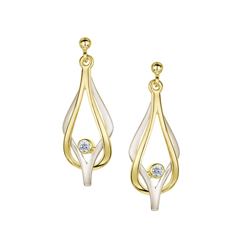 Reef Knot Diamond Drop Earrings in 18ct White & Yellow Scottish Gold by Sheila Fleet Jewellery