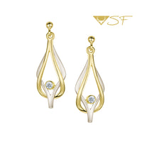 Reef Knot Diaond Drop Earrings in 18ct White & Yellow Scottish Gold by Sheila Fleet Jewellery