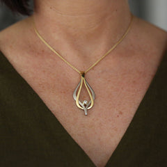 Reef Knot Diamond Dress Pendant in 18ct White & Yellow Scottish Gold by Sheila Fleet Jewellery