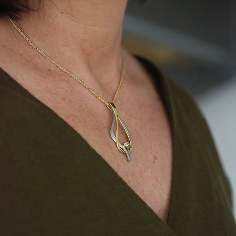 Reef Knot Diamond Dress Pendant in 18ct White & Yellow Scottish Gold by Sheila Fleet Jewellery