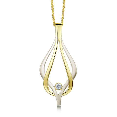 Reef Knot Diamond Dress Pendant in 18ct White & Yellow Scottish Gold by Sheila Fleet Jewellery