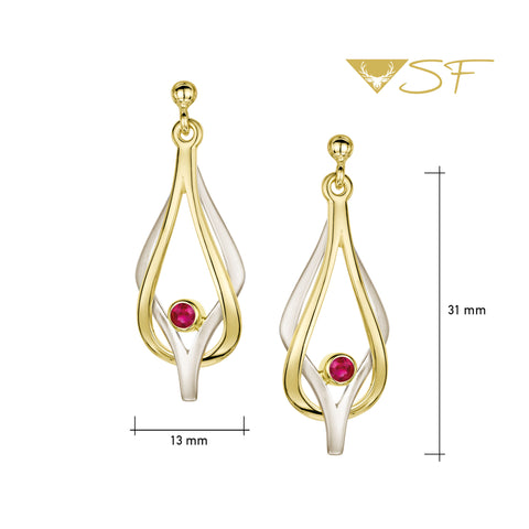 Reef Knot Ruby Drop Earrings in 18ct White & Yellow Scottish Gold by Sheila Fleet Jewellery