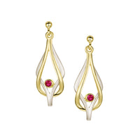 Reef Knot Ruby Drop Earrings in 18ct White & Yellow Scottish Gold by Sheila Fleet Jewellery