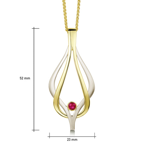 Reef Knot Ruby Dress Pendant in 18ct White & Yellow Scottish Gold by Sheila Fleet Jewellery