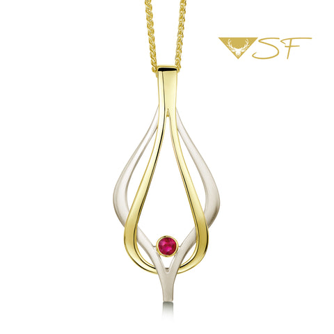 Reef Knot Ruby Dress Pendant in 18ct White & Yellow Scottish Gold by Sheila Fleet Jewellery