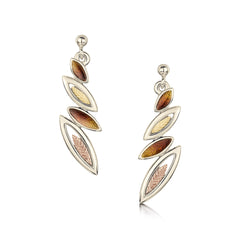 Seasons Autumn Enamel 4-leaf Drop Earrings in 18ct Scottish Gold by Sheila Fleet Jewellery