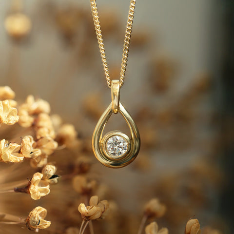 Arctic Stream 0.50ct Diamond Droplet Pendant in 18ct Yellow Scottish Gold by Sheila Fleet Jewellery