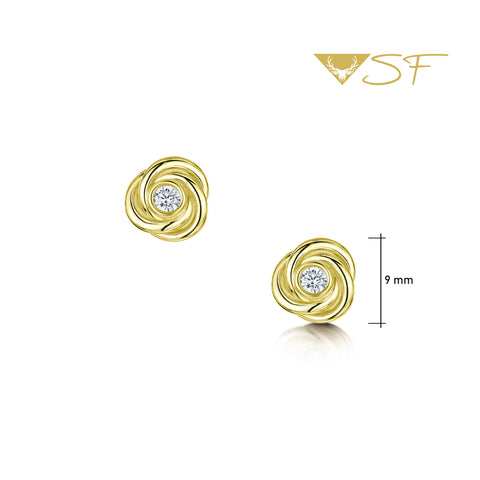 Reef Knot Diamond Stud Earrings in 18ct Yellow Scottish Gold by Sheila Fleet Jewellery