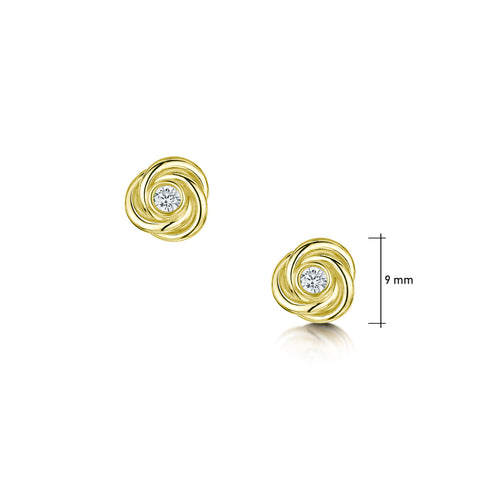 Reef Knot Diamond Stud Earrings in 18ct Yellow Scottish Gold by Sheila Fleet Jewellery