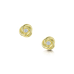 Reef Knot Diamond Stud Earrings in 18ct Yellow Scottish Gold by Sheila Fleet Jewellery