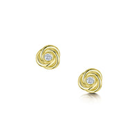 Reef Knot Diamond Stud Earrings in 18ct Yellow Scottish Gold by Sheila Fleet Jewellery