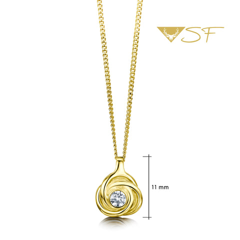 Reef Knot Small Diamond Pendant in 18ct Yellow Scottish Gold by Sheila Fleet Jewellery