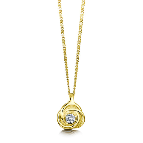 Reef Knot Small Diamond Pendant in 18ct Yellow Scottish Gold by Sheila Fleet Jewellery
