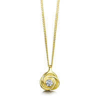 Reef Knot Small Diamond Pendant in 18ct Yellow Scottish Gold by Sheila Fleet Jewellery