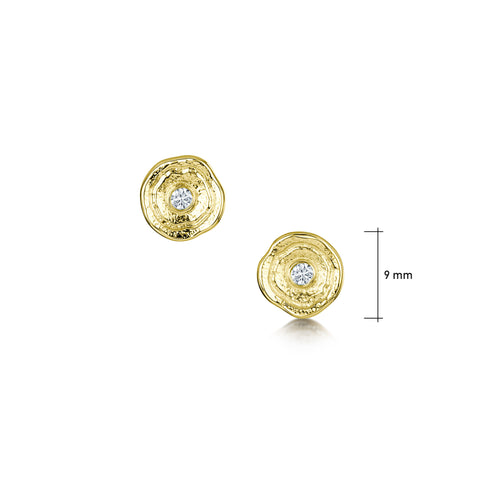 Lunar Diamond Petite Stud Earrings in 18ct Yellow Scottish Gold by Sheila Fleet Jewellery 