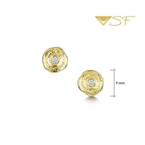 Lunar Diamond Petite Stud Earrings in 18ct Yellow Scottish Gold by Sheila Fleet Jewellery