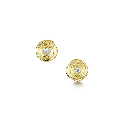 Lunar Diamond Petite Stud Earrings in 18ct Yellow Scottish Gold by Sheila Fleet Jewellery 