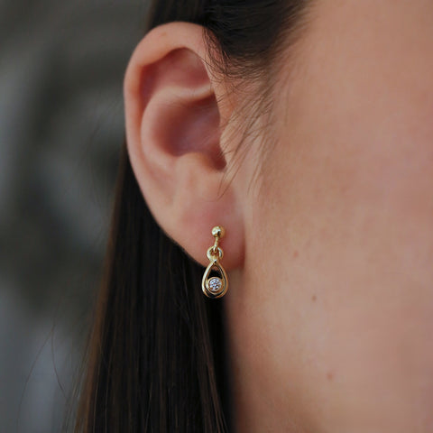 Arctic Stream Diamond Droplet Petite Earrings in 18ct Yellow Scottish Gold by Sheila Fleet Jewellery