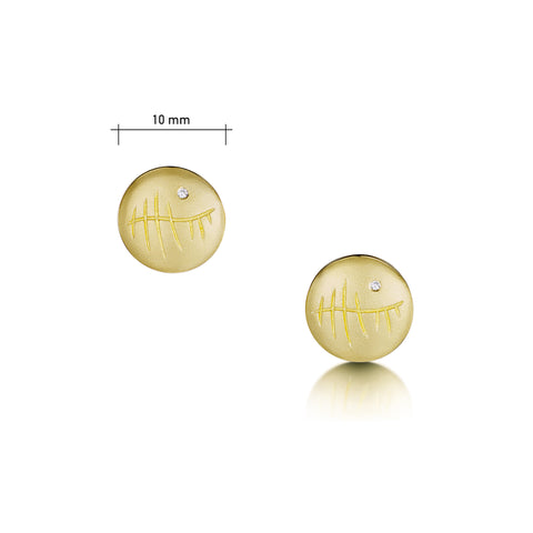 Ogham Small Diamond Stud Earrings in 18ct Yellow Scottish Gold by Sheila Fleet Jewellery