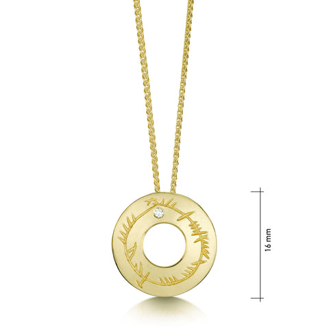 Ogham Small Diamond Pendant in 18ct Yellow Scottish Gold by Sheila Fleet Jewellery