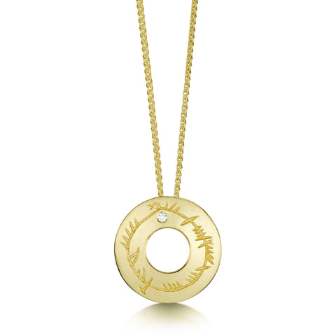 Ogham Small Diamond Pendant in 18ct Yellow Scottish Gold by Sheila Fleet Jewellery
