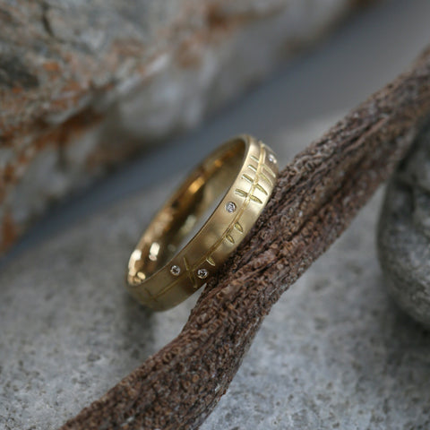 Ogham 4mm Oval Court Diamond Ring in 18ct Yellow Scottish Gold by Sheila Fleet Jewellery