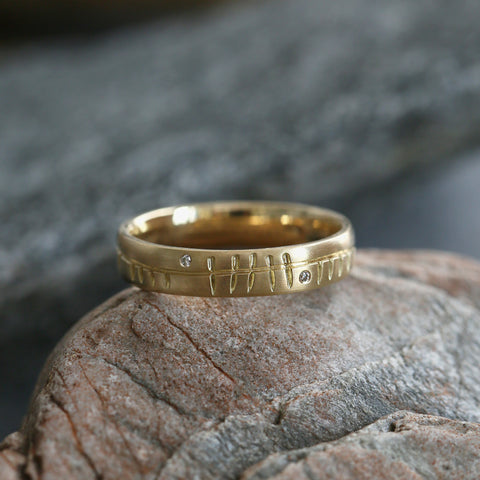 Ogham 4mm Oval Court Diamond Ring in 18ct Yellow Scottish Gold by Sheila Fleet Jewellery