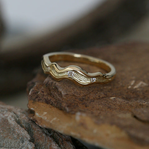 River Ripples Diamond Ring in 18ct Yellow Scottish Gold by Sheila Fleet Jewellery