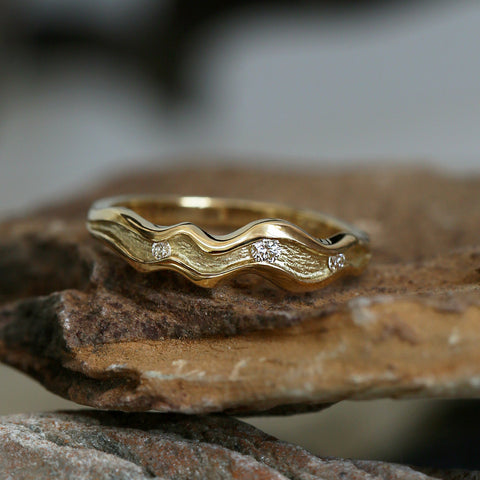 River Ripples Diamond Ring in 18ct Yellow Scottish Gold by Sheila Fleet Jewellery