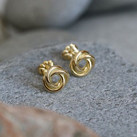 Reef Knot Stud Earrings in 18ct Yellow Scottish Gold by Sheila Fleet Jewellery