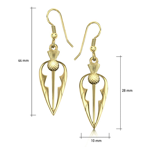 Thistle Dress Drop Earrings in 18ct Yellow Scottish Gold by Sheila Fleet Jewellery