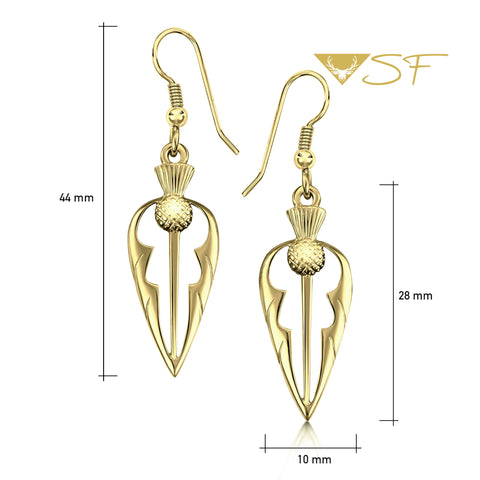 Thistle Dress Drop Earrings in 18ct Yellow Scottish Gold by Sheila Fleet Jewellery