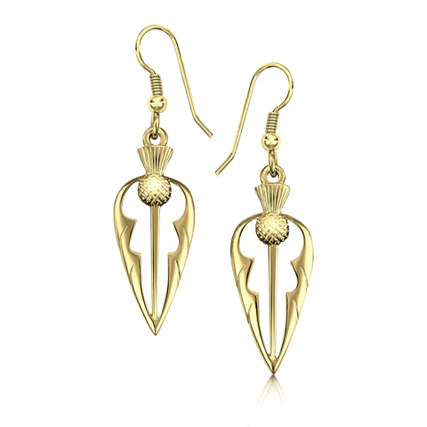 Thistle Dress Drop Earrings in 18ct Yellow Scottish Gold by Sheila Fleet Jewellery