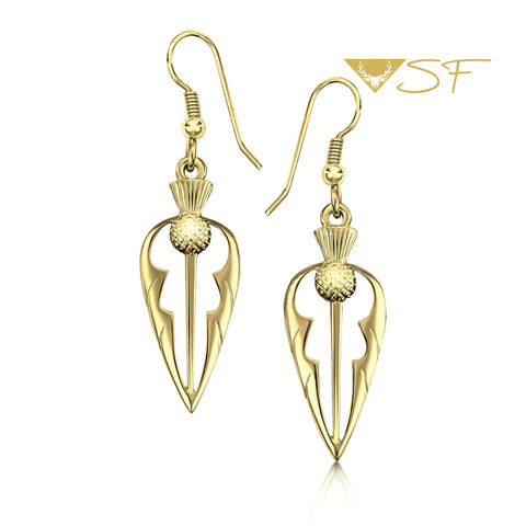 Thistle Dress Drop Earrings in 18ct Yellow Scottish Gold by Sheila Fleet Jewellery
