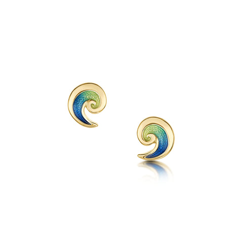 Breckon Small Stud Enamel Earrings in 18ct Yellow Scottish Gold by Sheila Fleet Jewellery