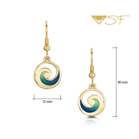 Pentland Enamel Small Drop Earrings in 18ct Yellow Scottish Gold by Scottish Gold