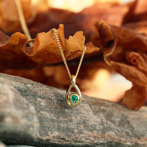 Emerald Birthstone Petite Droplet Pendant in 18ct Yellow Scottish Gold by Sheila Fleet Jewellery