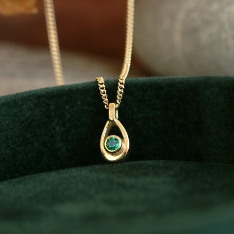 Emerald Birthstone Petite Droplet Pendant in 18ct Yellow Scottish Gold by Sheila Fleet Jewellery