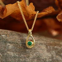 Emerald Birthstone Petite Droplet Pendant in 18ct Yellow Scottish Gold by Sheila Fleet Jewellery
