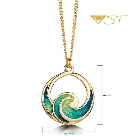 Pentland Enamel Pendant Necklace in 18ct Yellow Scottish Gold By Sheila Fleet Jewellery