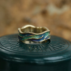 Sea Motion 'Ocean' Enamel Ring in 18ct Yellow Scottish Gold by Sheila Fleet Jewellery